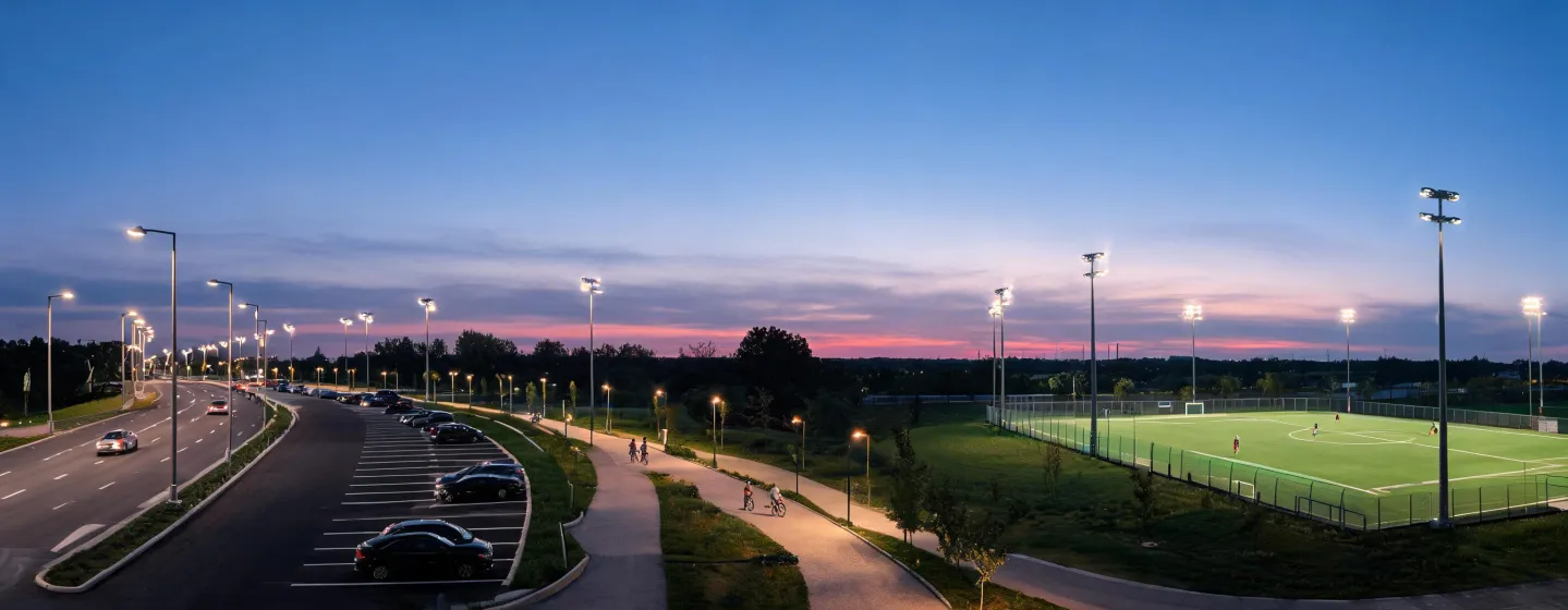 Outdoor infrastructure lighting applications at dusk