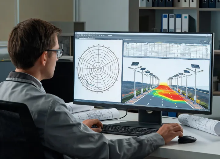 Lighting engineer reviewing roadway photometric layout